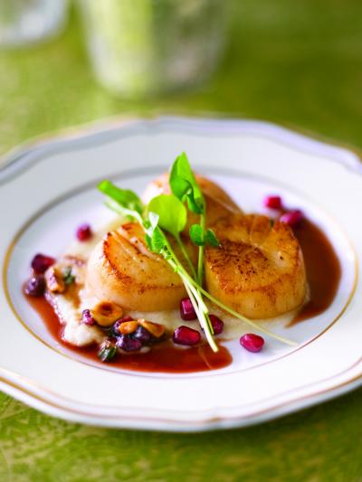 Seared Sea Scallop with Toasted Hazelnut Pomegranate Brown Butter Sauce ...